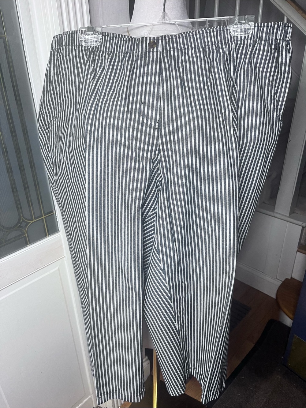 Alia 20W Black White Striped Pull-On Cotton Pants